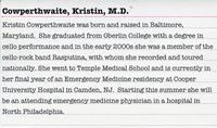 Learn what life as a goth-rock-cellist-turned-ER physician is like: Meet Kristin Cowperthwaite!